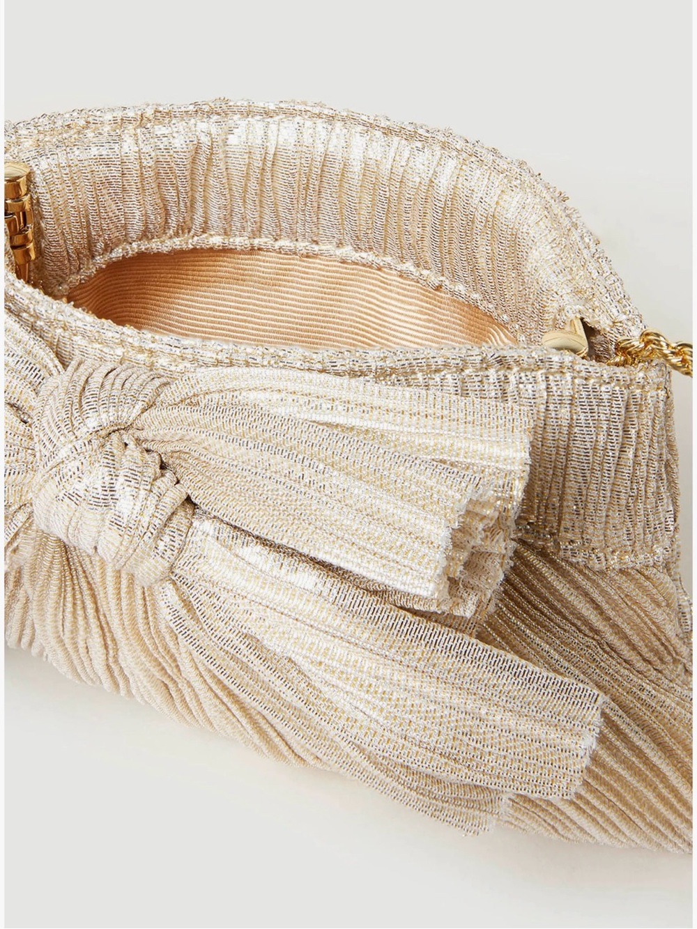 Loeffler Randall Ivory Pleated Bow Clutch with Gold Chain - Picture 12 of 14